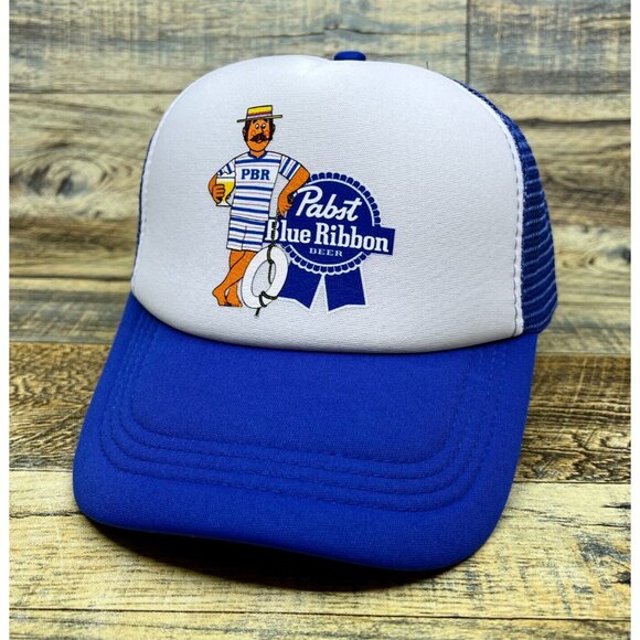 Pabst Blue Ribbon Unisex Trucker Hat Blue Snapback Sailor Lifeguard Fishing Cap - Picture 1 of 7